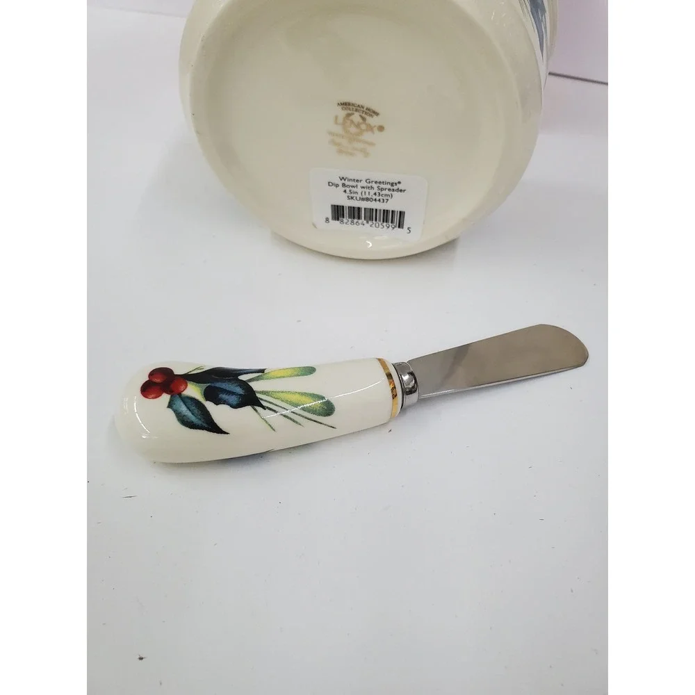 Lenox Winter Greetings Dip Bowl with Spreader Cardinal Holly Gold Rim 804437 NEW